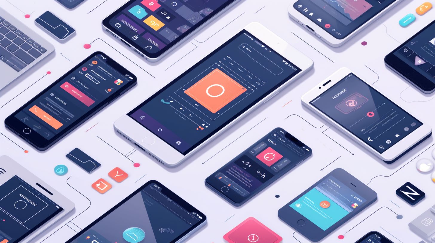 Magento 2 Mobile App Builder Extensions for Ultimate Success 1 Multiple mobile devices with Magento 2 mobile app builder logos surrounded by tech gadgets.
