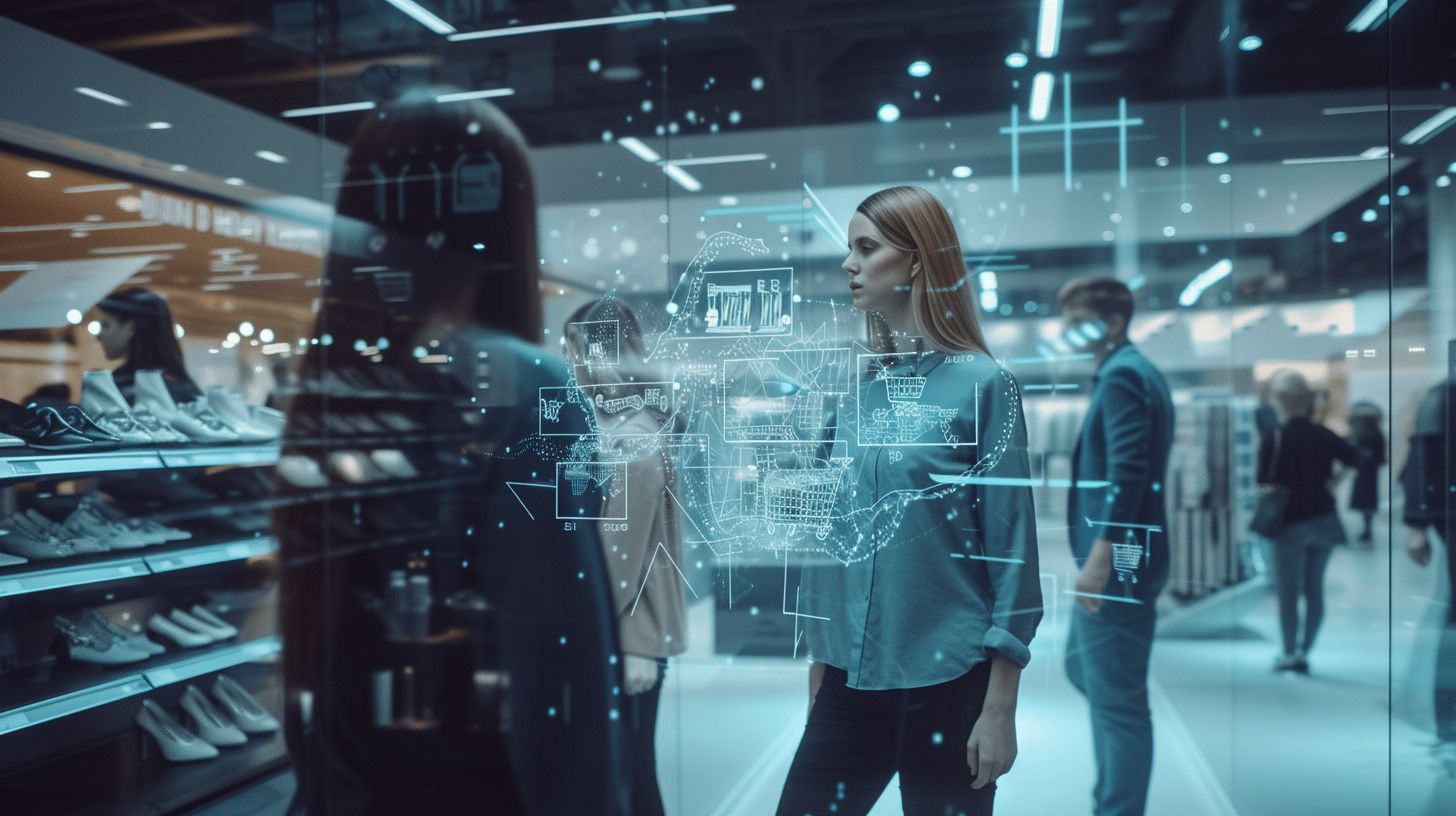 Sleek and modern e-commerce store interface with AI integration and digital landscape.