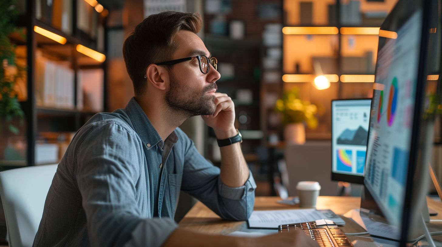 A business owner examines a high-resolution Magento POS system interface.