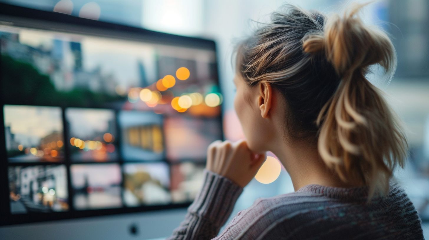 A woman explores a visually appealing and user-friendly Magento landing page.