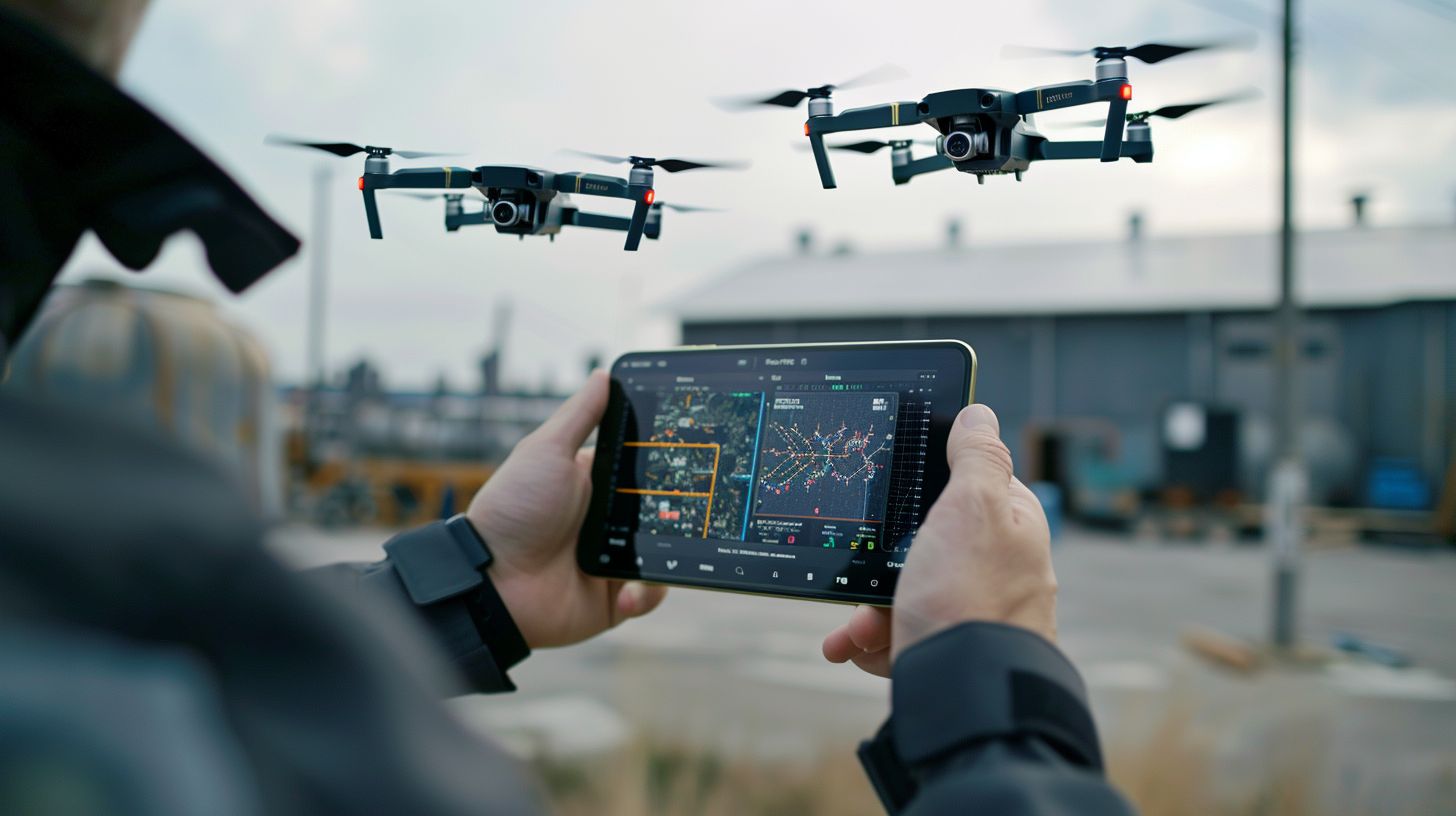 A person using a drone to track keyword rankings for aerial photography.