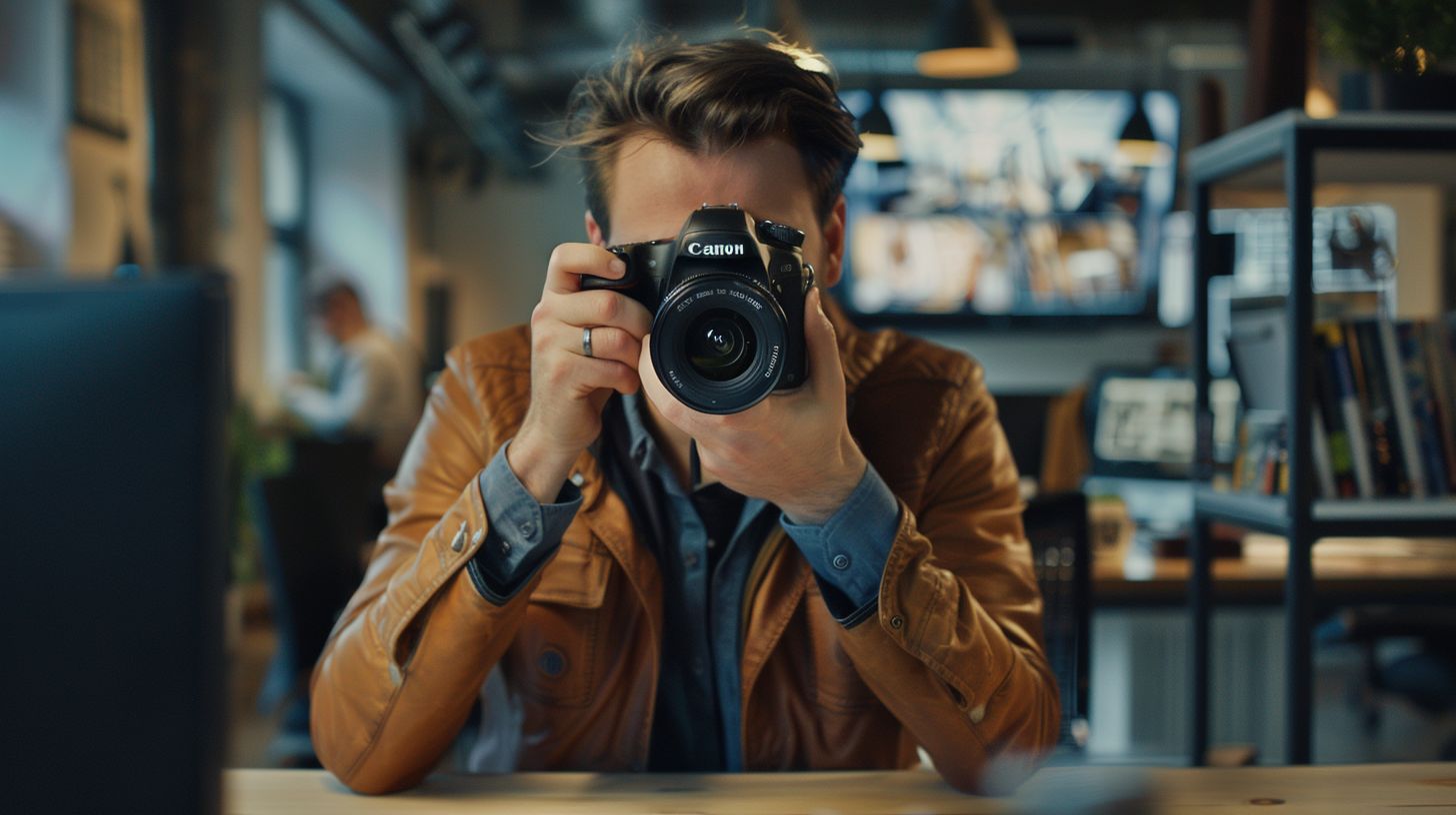 A website data analyst examines SEO metrics while taking urban photos. A website data analyst examines SEO metrics while taking urban photos.