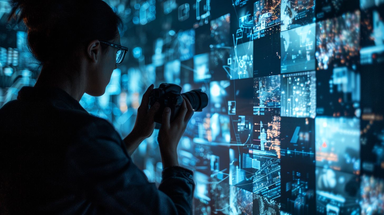 A person analyzing a network of interlinked websites for digital marketing strategies.