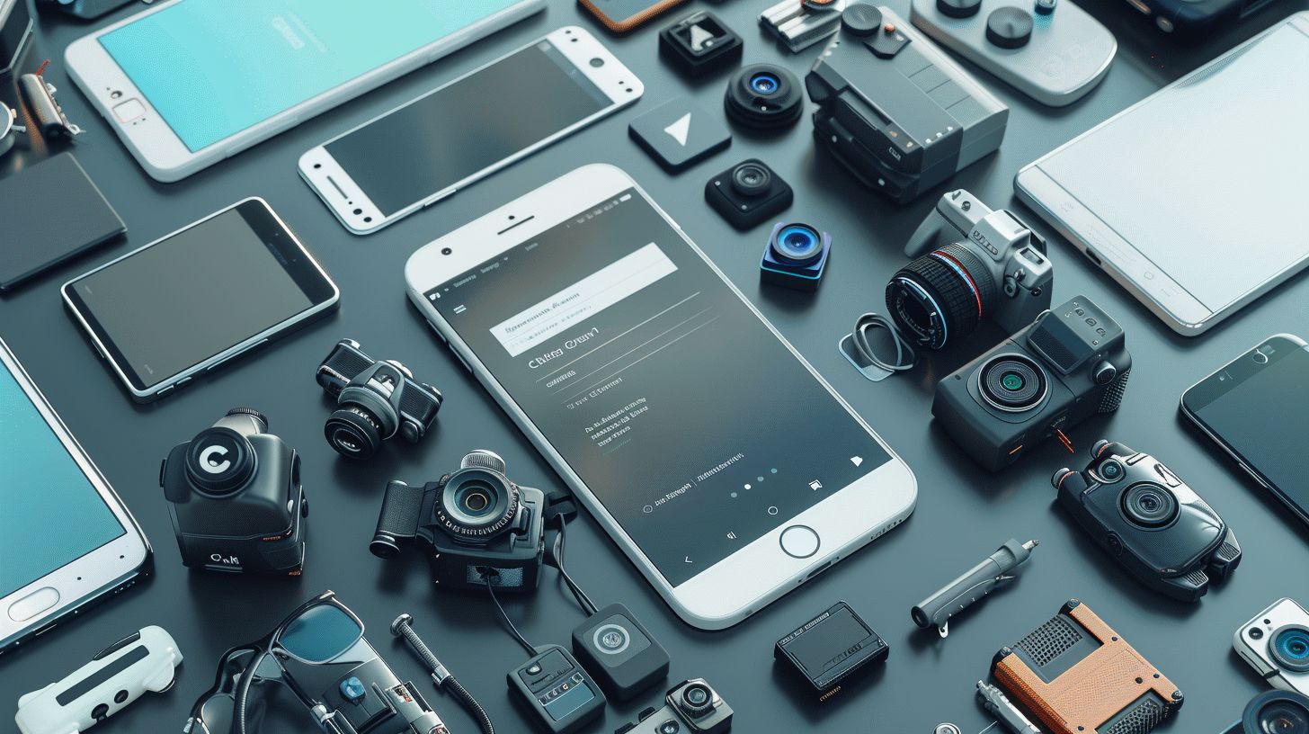 A smartphone with a displayed website being captured by a drone. A smartphone with a displayed website being captured by a drone.