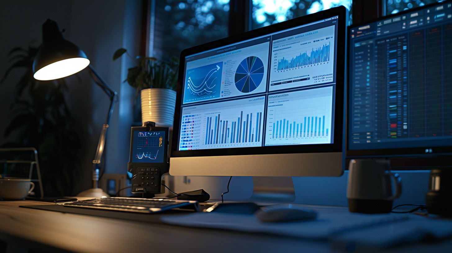A computer screen displaying search engine marketing data in a wide-angle shot.