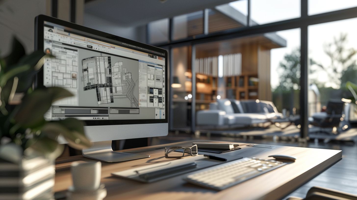 An architect uses a modern desk to utilize SEO tools.