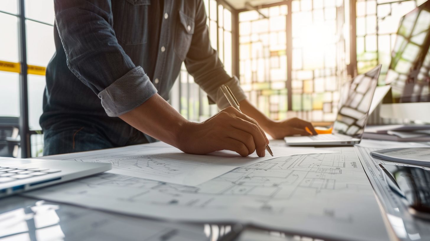 An architect uses a modern desk to utilize SEO tools.