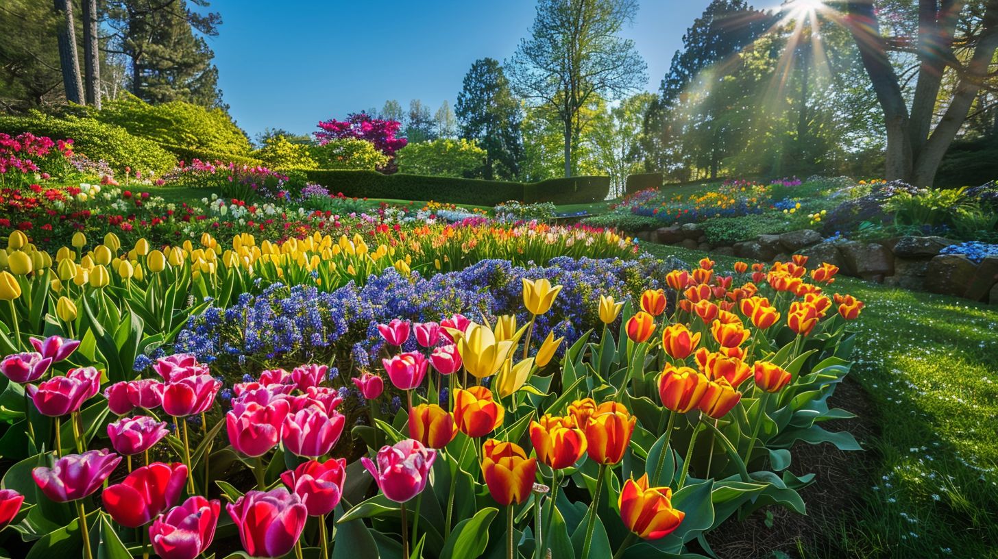 A time-lapse captures vibrant blooming flowers in a garden.