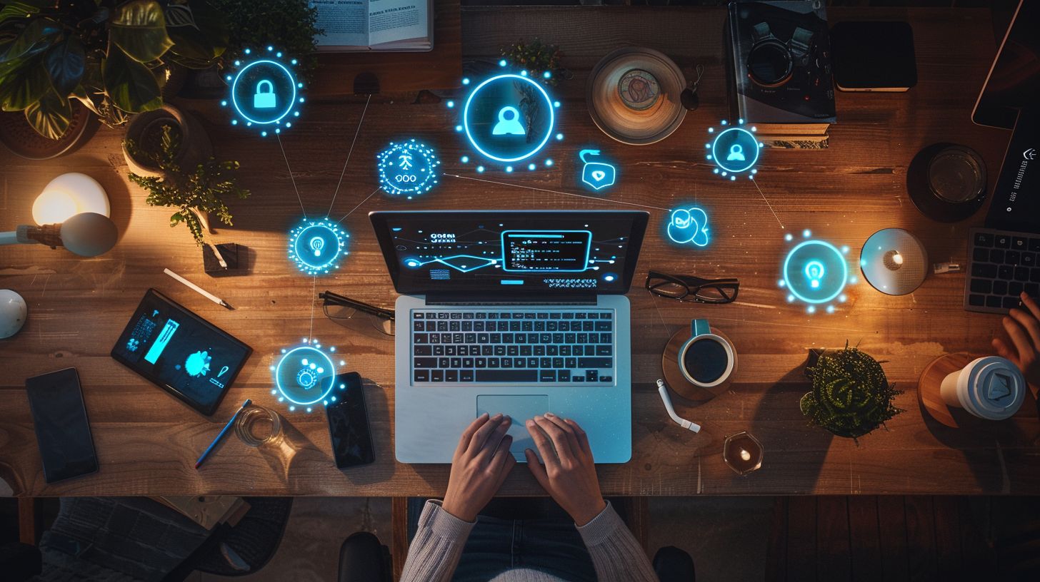 An open laptop surrounded by long-tail keywords and aerial photography. An open laptop surrounded by long-tail keywords and aerial photography.