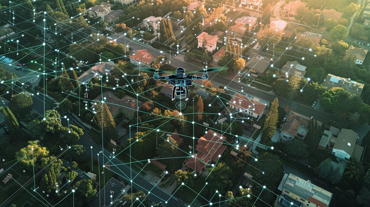 Aerial photography of interconnected data blocks captured with a drone.
