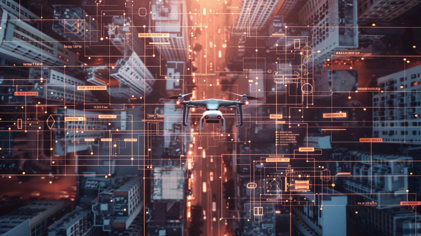 Aerial photography of interconnected data blocks captured with a drone.