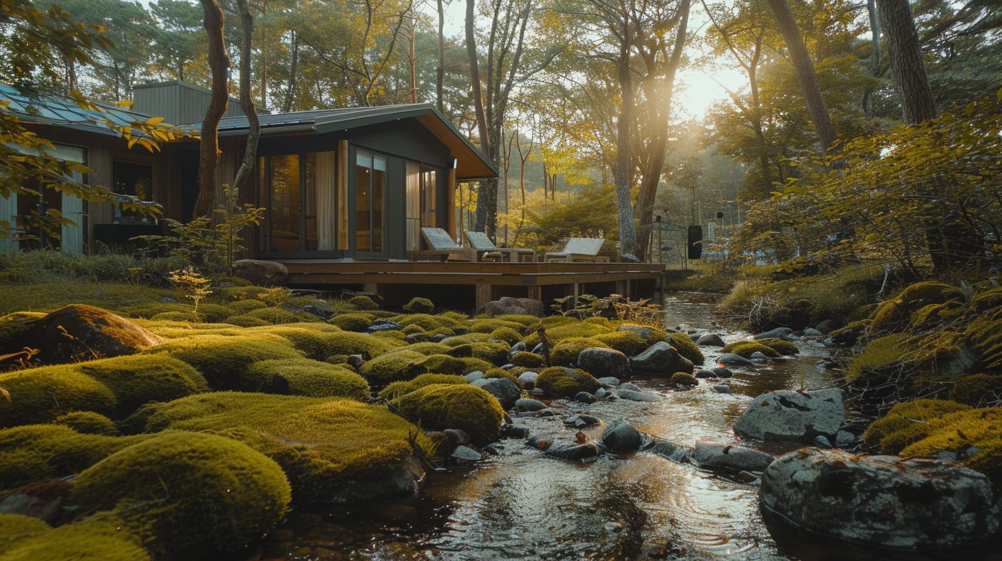 A smart home surrounded by nature and technology. A smart home surrounded by nature and technology.