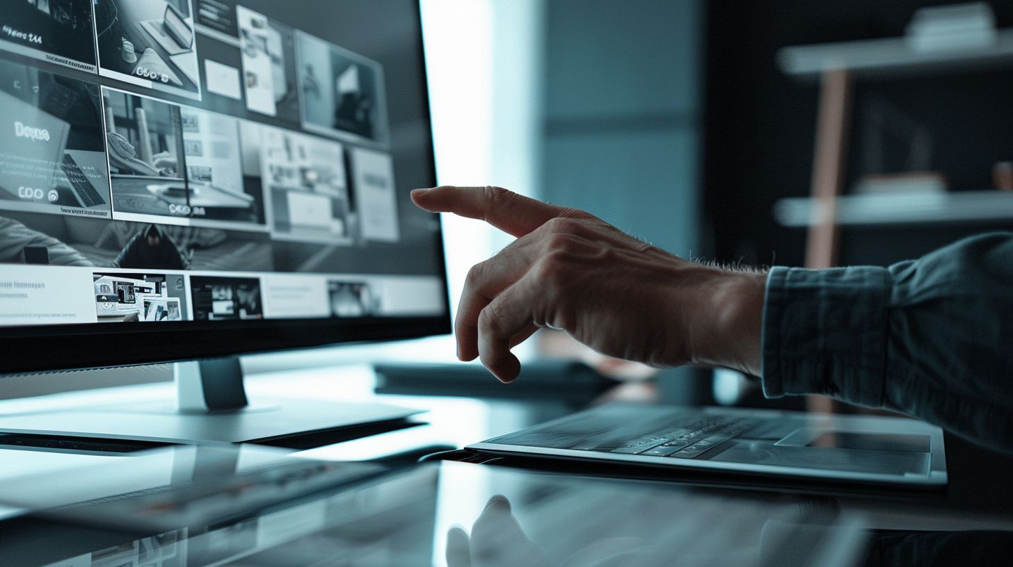 A person confidently navigates a modern, well-organized website using a wide-angle lens.