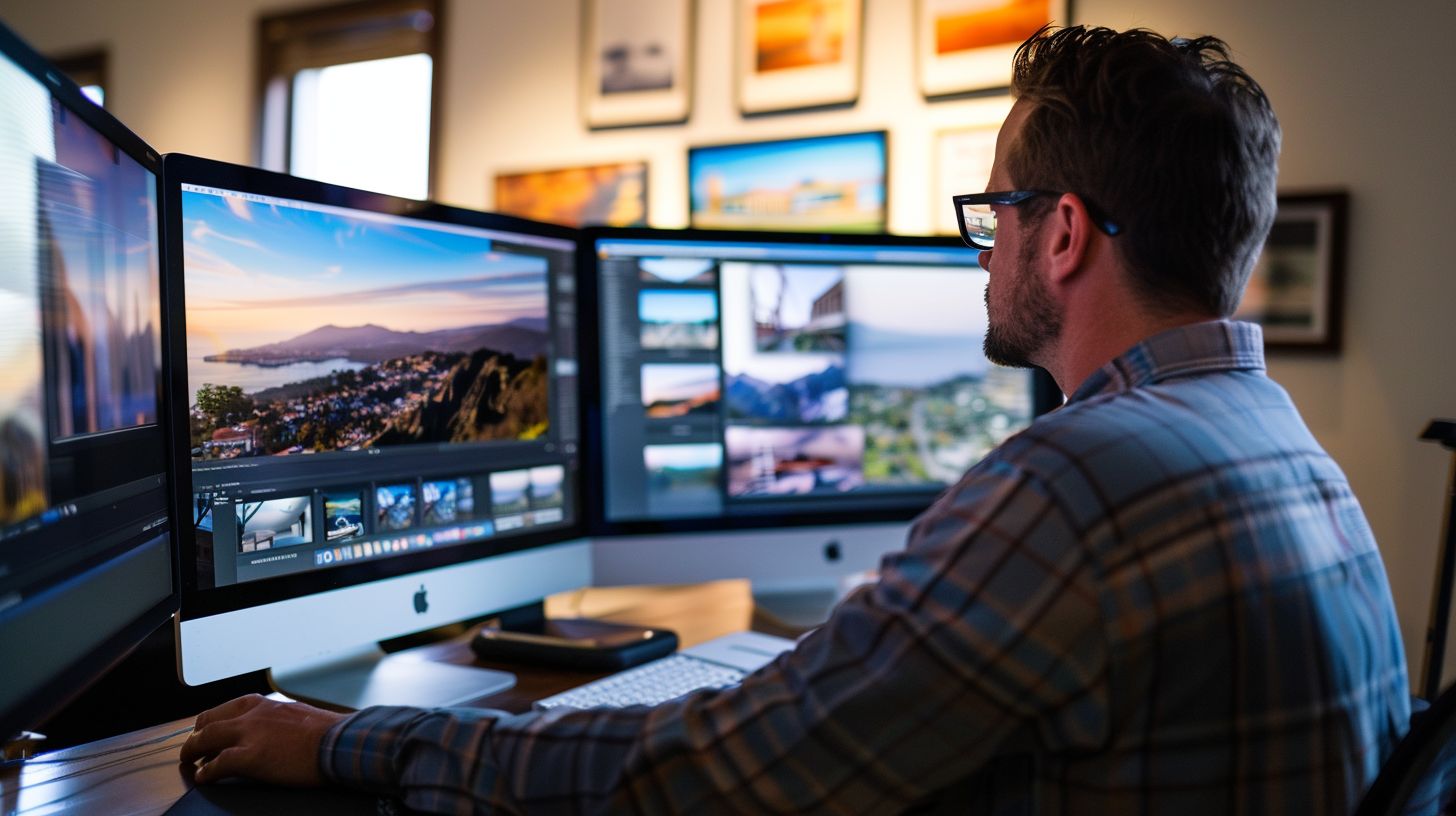 A web designer adjusts the layout for Cityscape Photography website. A web designer adjusts the layout for Cityscape Photography website.
