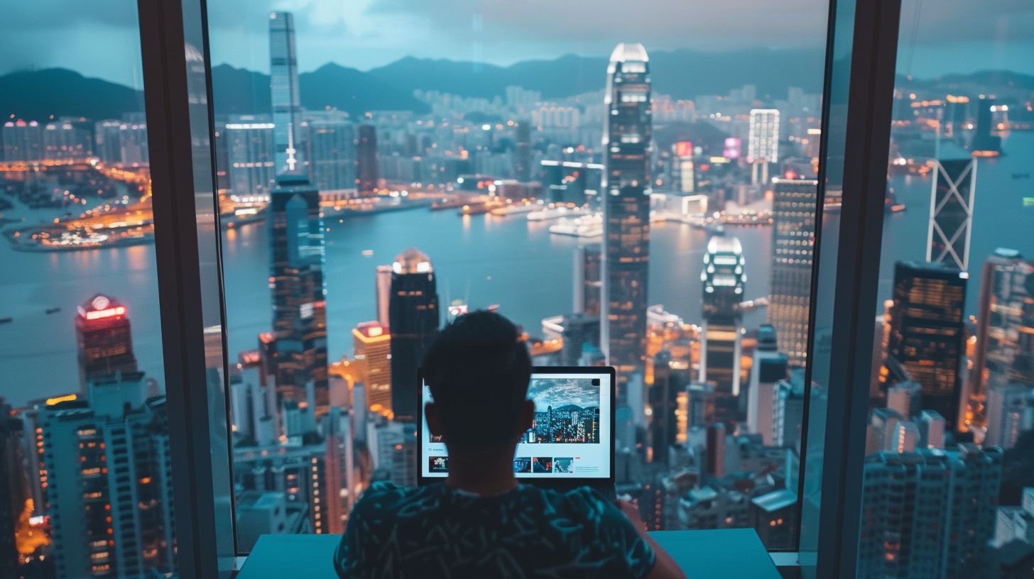 A user navigating a visually appealing cityscape photography website interface. A user navigating a visually appealing cityscape photography website interface.