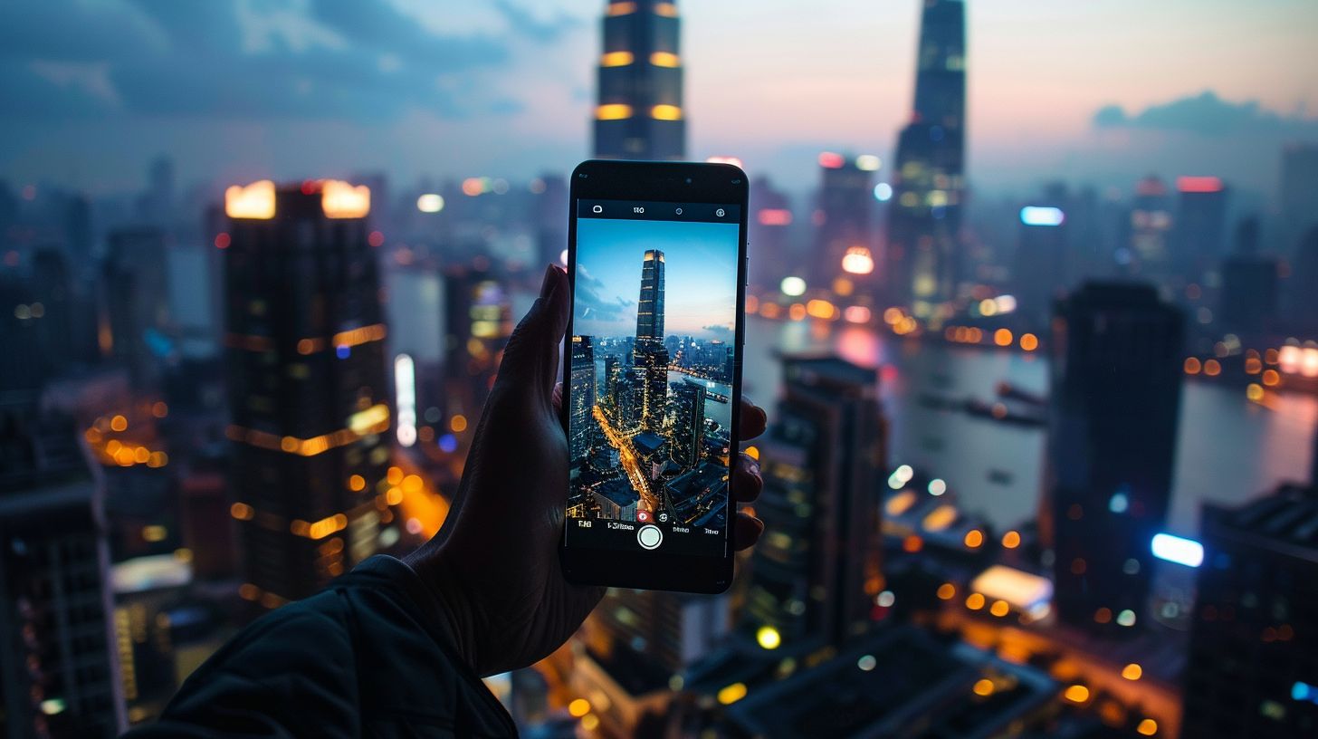A user navigating a visually appealing cityscape photography website interface. A user navigating a visually appealing cityscape photography website interface.
