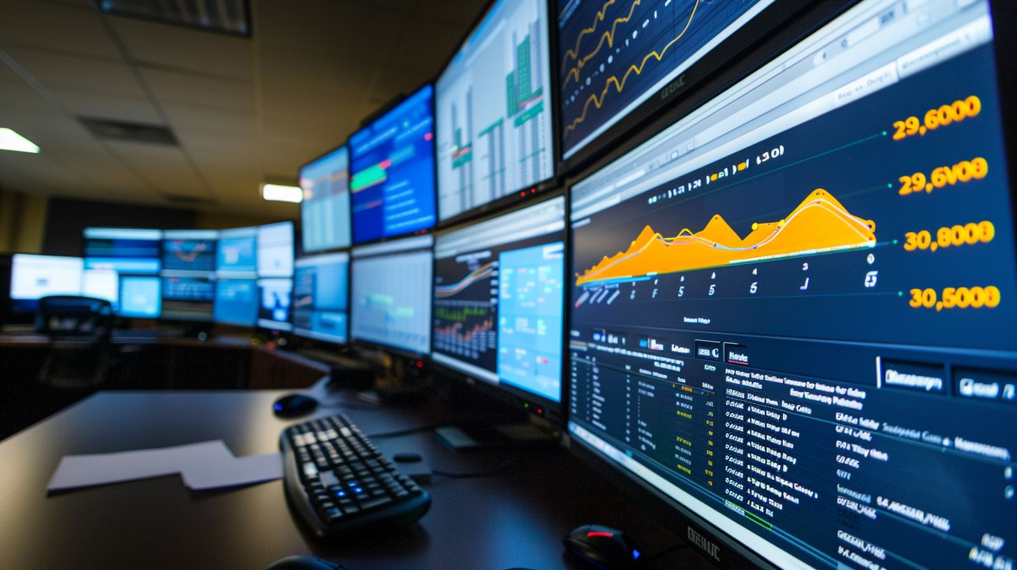 A website analytics dashboard displayed on multiple screens. A website analytics dashboard displayed on multiple screens.
