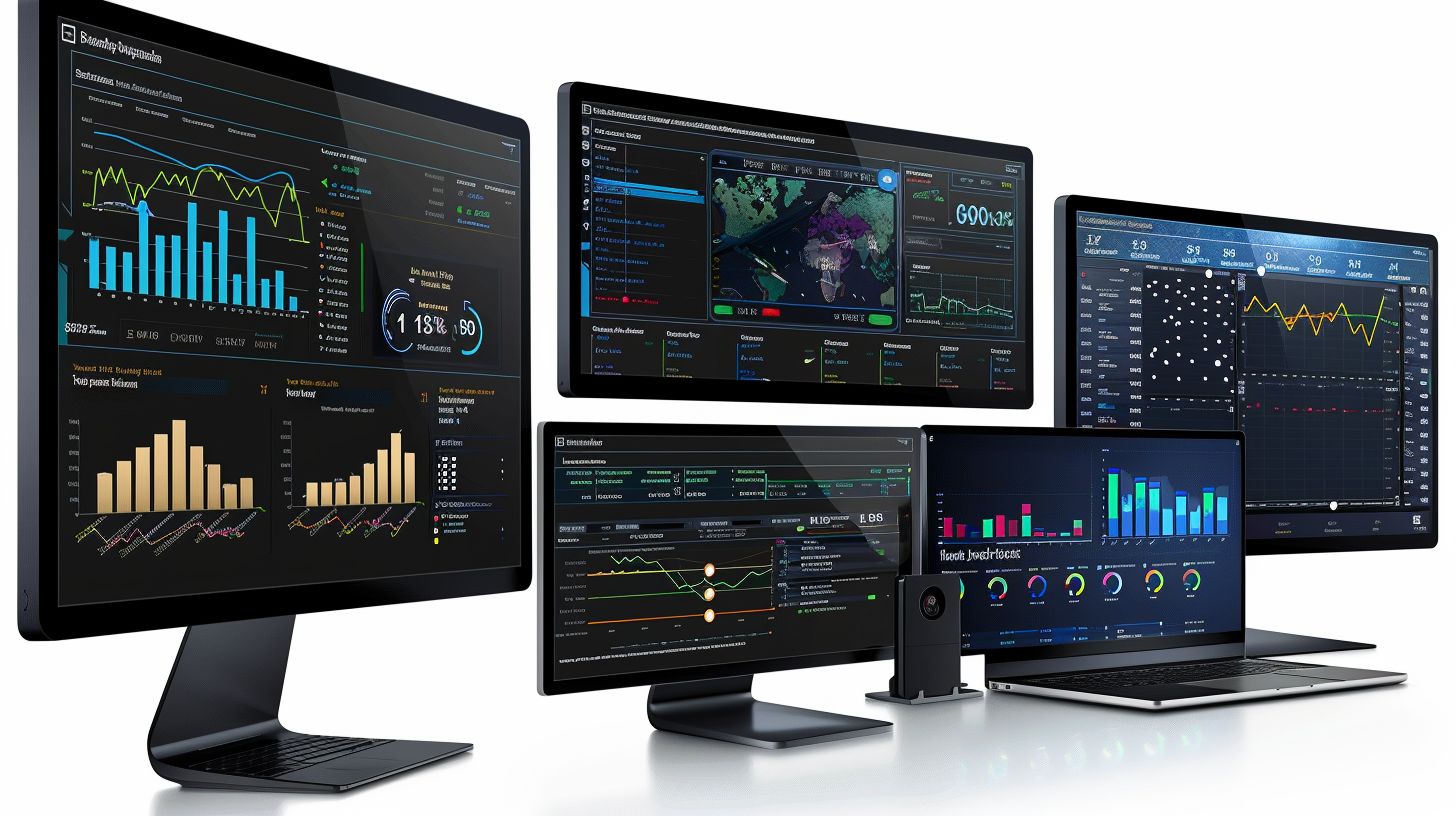 A website analytics dashboard displayed on multiple screens. A website analytics dashboard displayed on multiple screens.