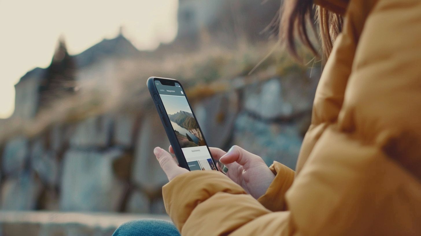 A person happily browsing a beautifully designed website on a smartphone.