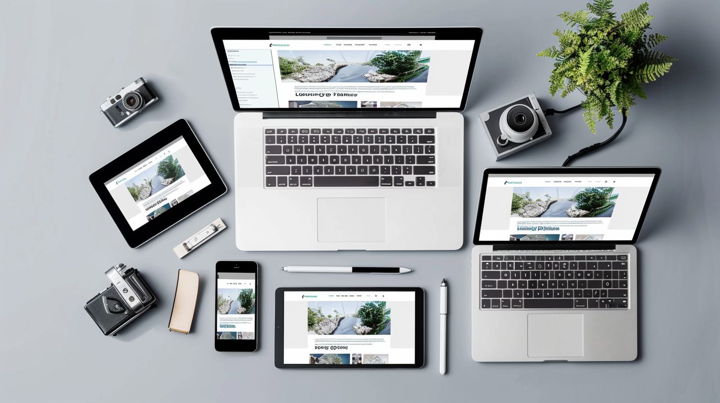 A comparison of a website displayed on different devices, featuring aerial photography.