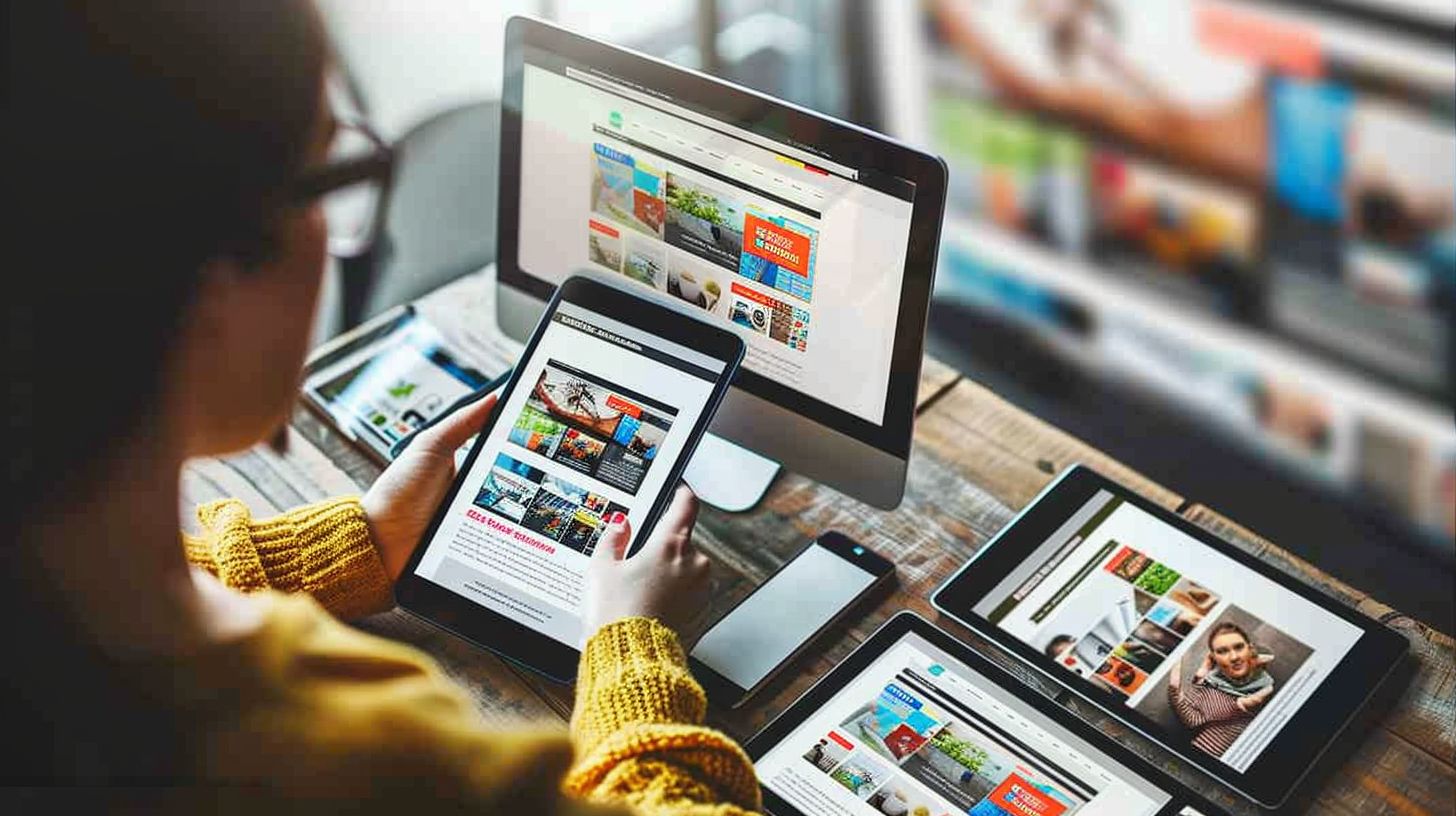 A person is browsing a responsive website design on different devices.