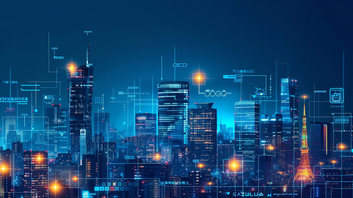 A website interface design with UX and SEO icons against a city skyline. A website interface design with UX and SEO icons against a city skyline.