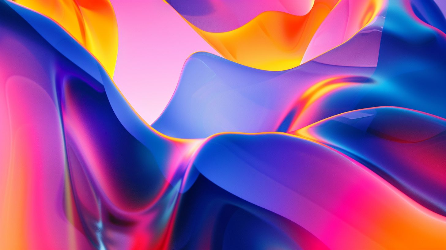 A modern interface design with vibrant abstract shapes in background.