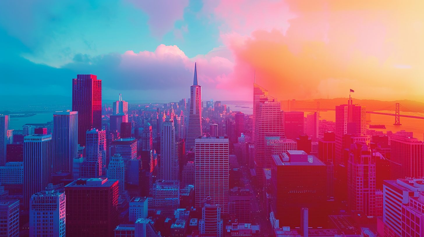 A vibrant social media landscape with colorful branding elements and cityscape photography. A vibrant social media landscape with colorful branding elements and cityscape photography.