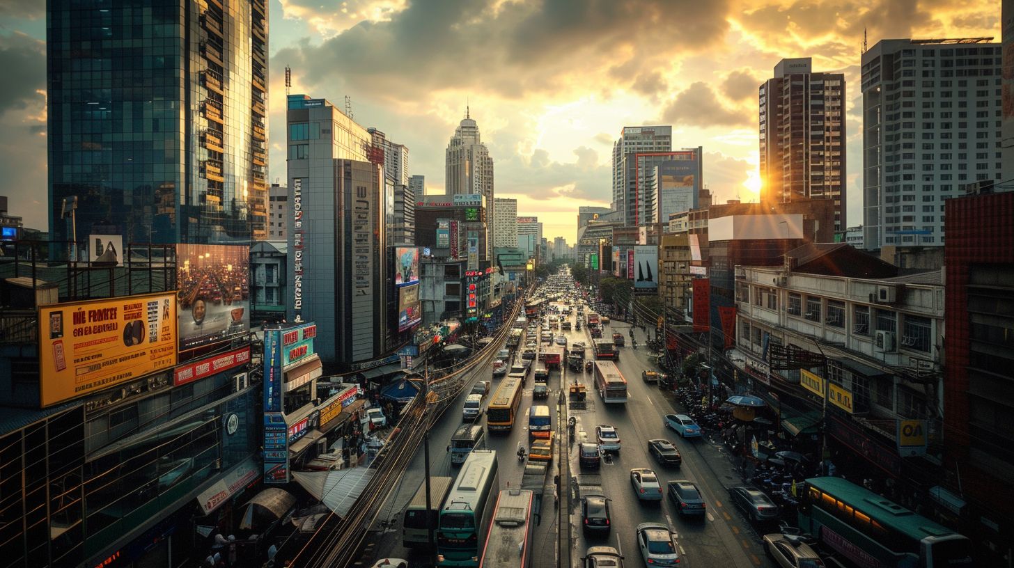 A busy cityscape with prominent product placement in the foreground. A busy cityscape with prominent product placement in the foreground.