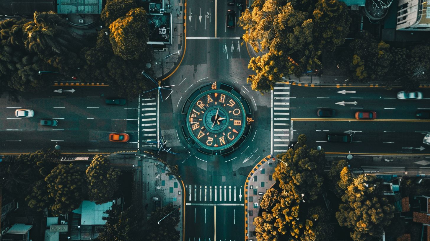 An aerial photo of a digital clock showing disappearing app notifications.