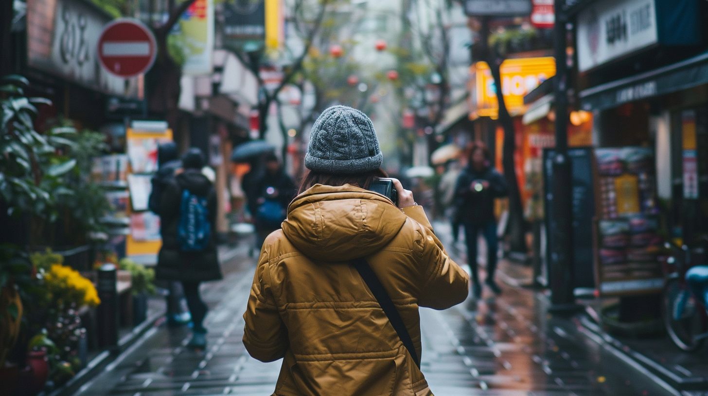 Capturing urban life with a mirrorless camera in a bustling city.
