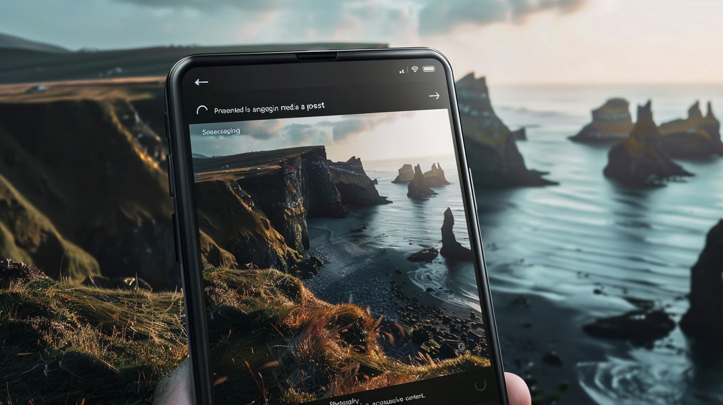 An engaging social media post showcasing Seascape Photography captured with a wide-angle lens in a scenic environment.