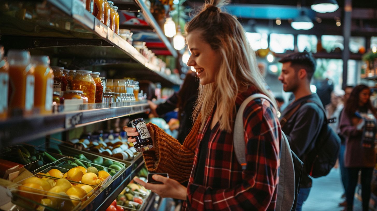 A group of friends browsing trendy urban market products.