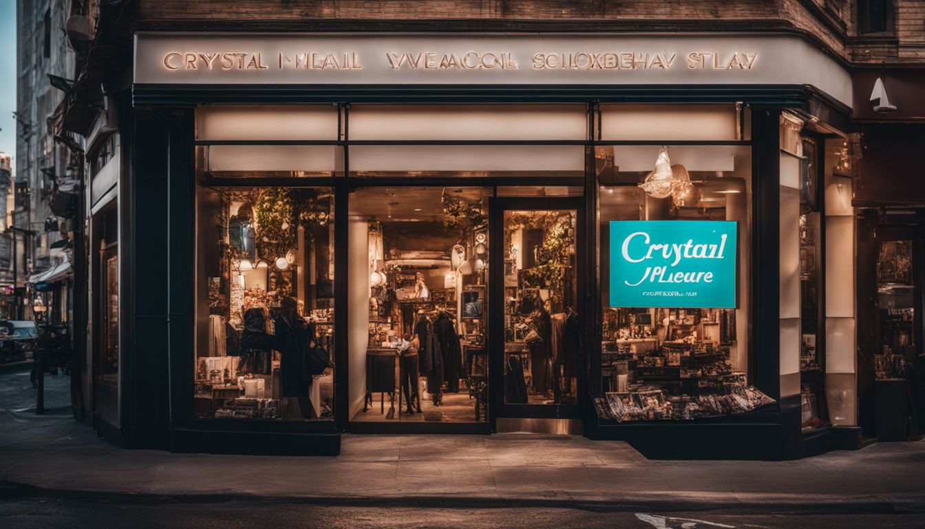 A modern storefront featuring diverse faces and bold signage.