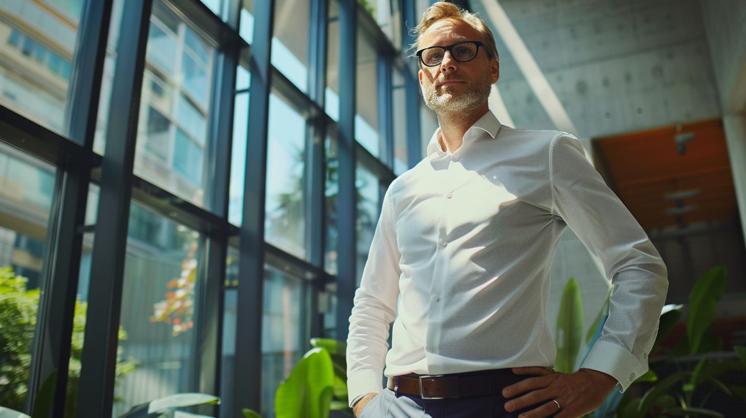 A professional confidently presenting work in a modern urban office. A professional confidently presenting work in a modern urban office.