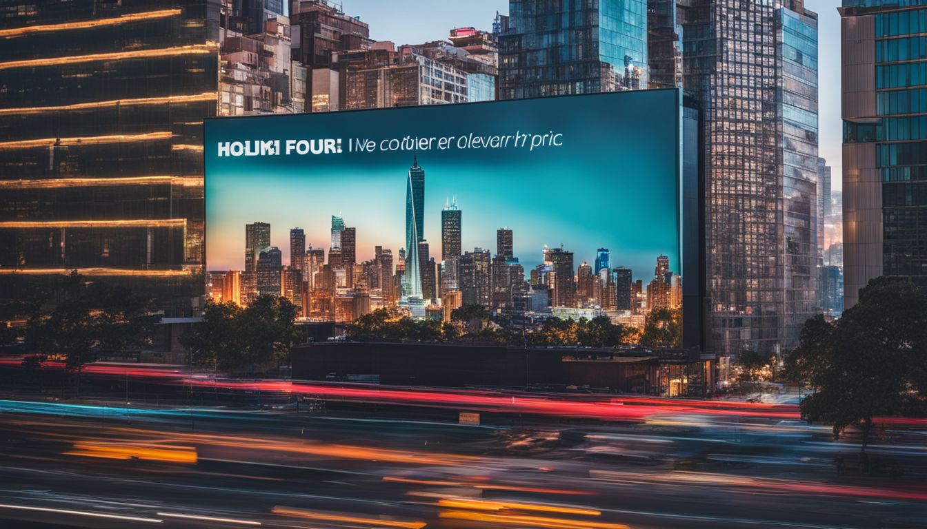 A billboard with diverse faces, styles and a city skyline. A billboard with diverse faces, styles and a city skyline.