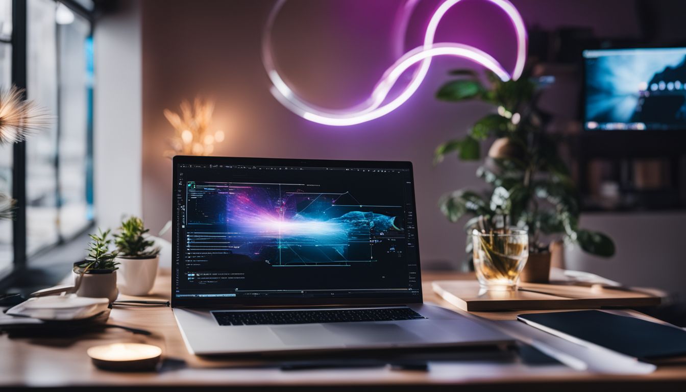 A futuristic holographic interface projected onto a sleek desk. A futuristic holographic interface projected onto a sleek desk.