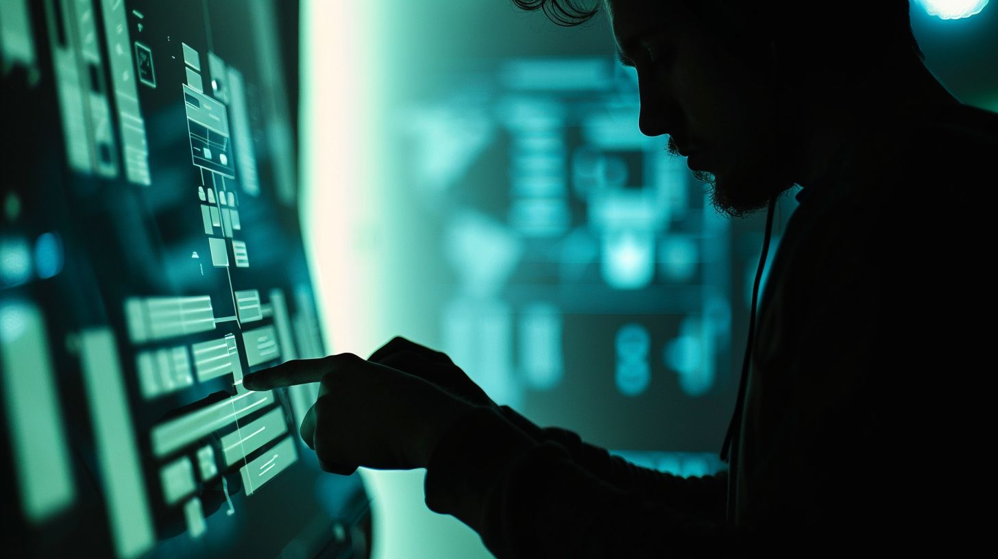 A person interacts with a sleek digital user interface. A person interacts with a sleek digital user interface.