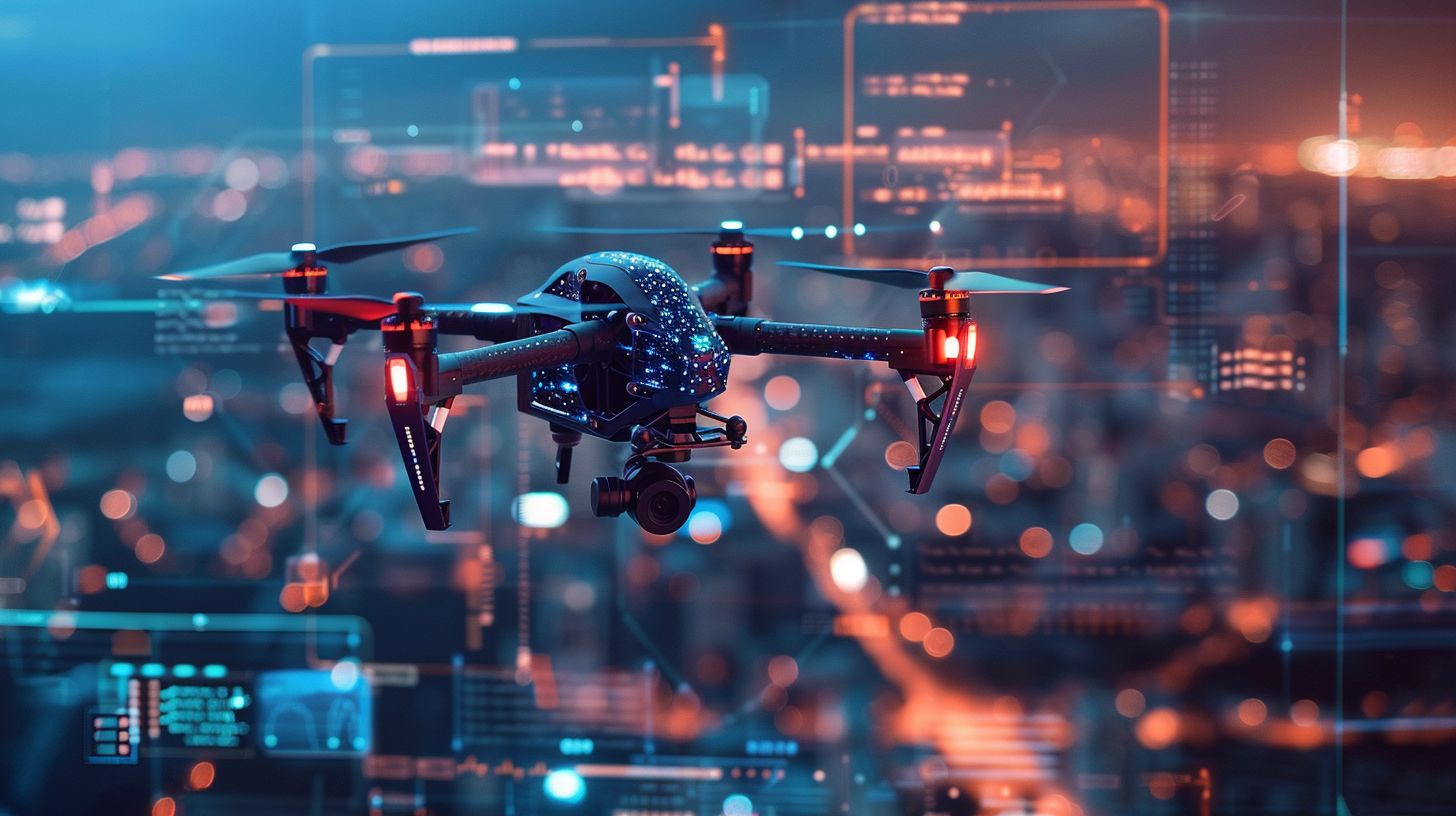 A futuristic AI-powered web developer using drone photography for innovation. A futuristic AI-powered web developer using drone photography for innovation.