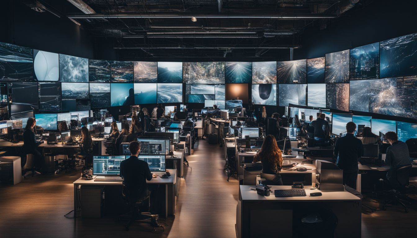 An AI algorithm analyzing user data surrounded by computer screens. An AI algorithm analyzing user data surrounded by computer screens.