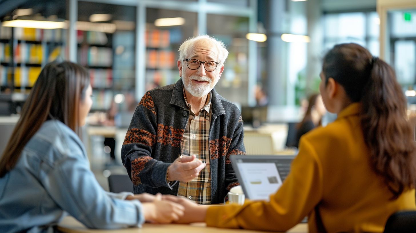 A person shaking hands with influential individuals in a modern office. A person shaking hands with influential individuals in a modern office.
