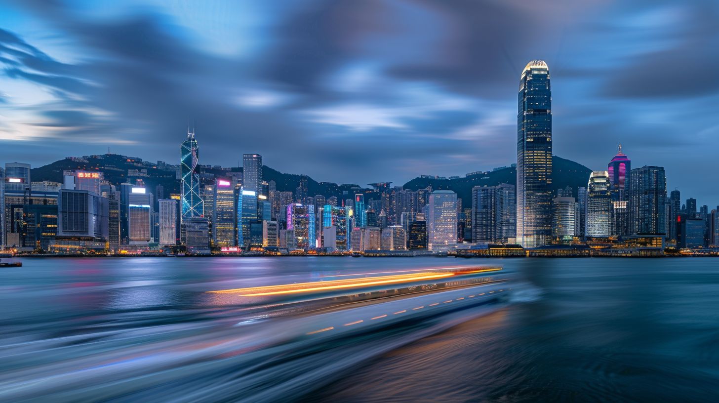 A city skyline with prominent brand logos captured in long exposure. A city skyline with prominent brand logos captured in long exposure.