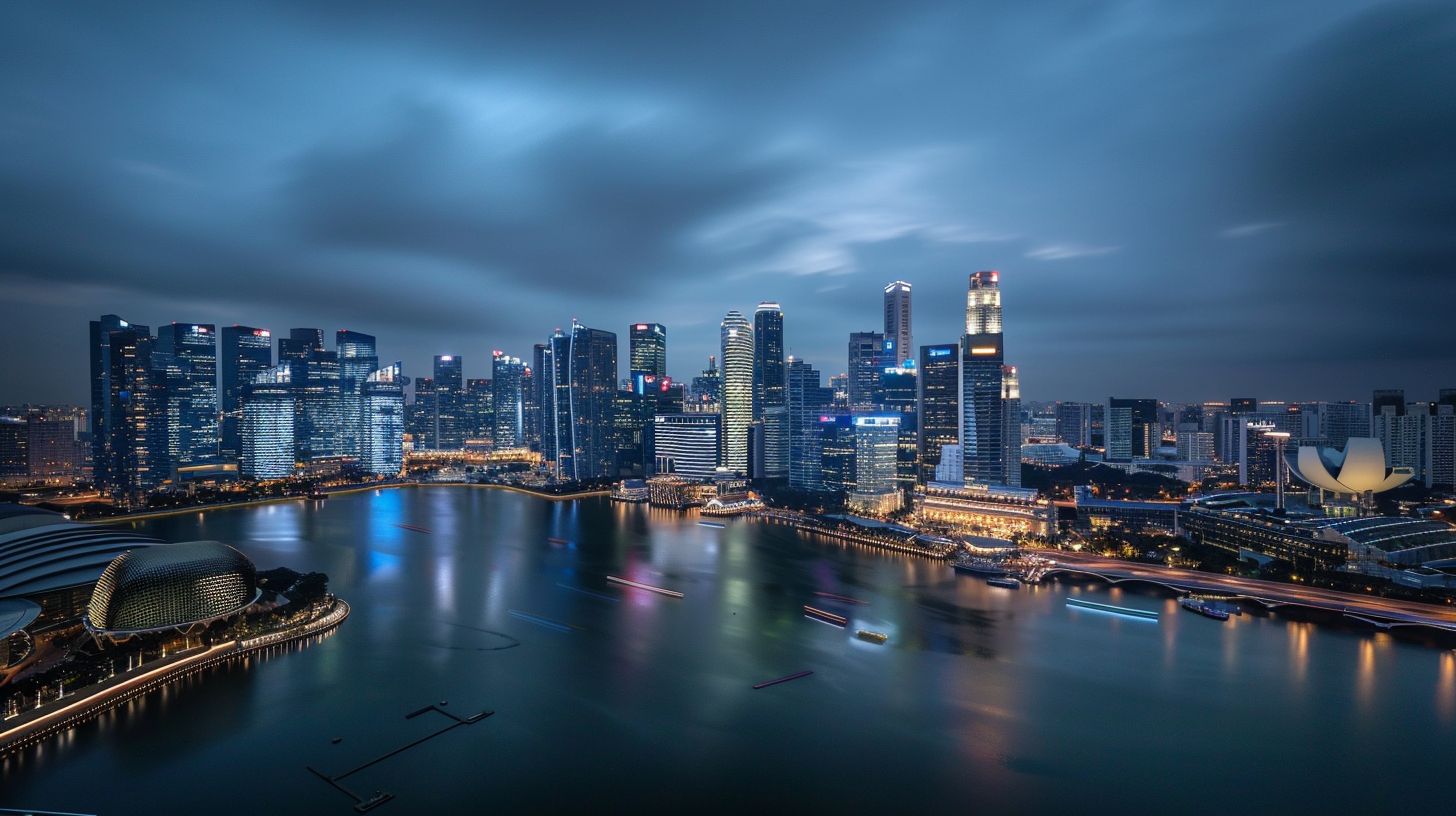A city skyline with prominent brand logos captured in long exposure. A city skyline with prominent brand logos captured in long exposure.