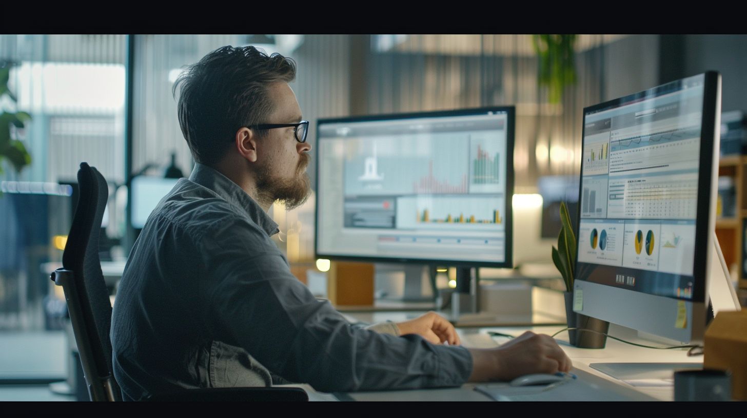 Real-time SEO analytics displayed on a computer monitor in an office.