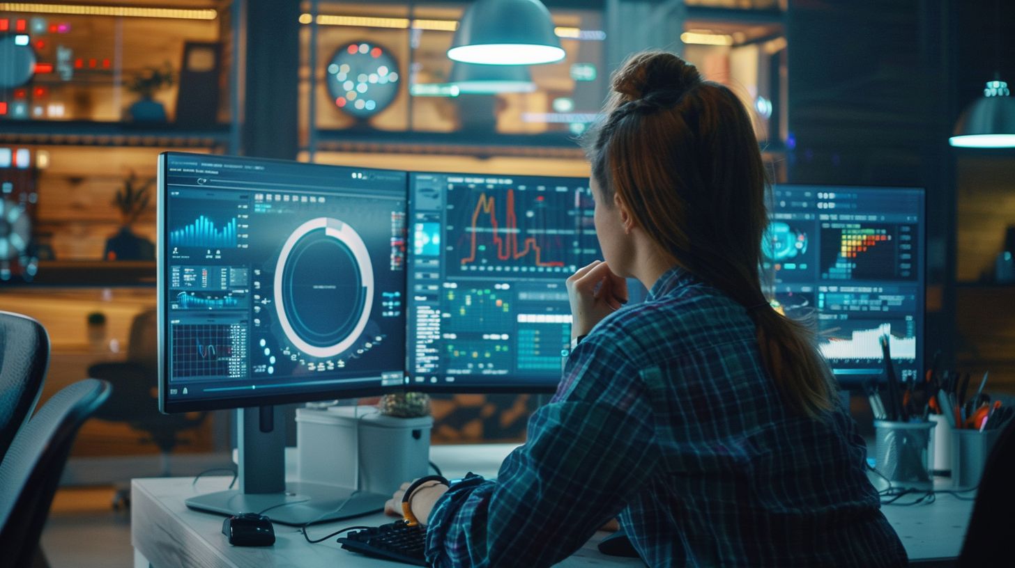 Real-time SEO analytics displayed on a computer monitor in an office.