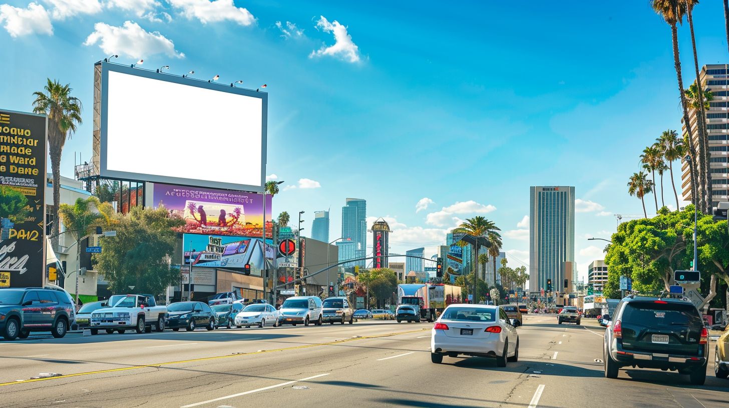 A digital marketing firm's logo on a city billboard in wide-angle view.