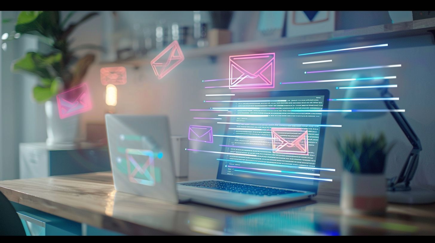 A wide-angle shot of an automated email marketing system in action.
