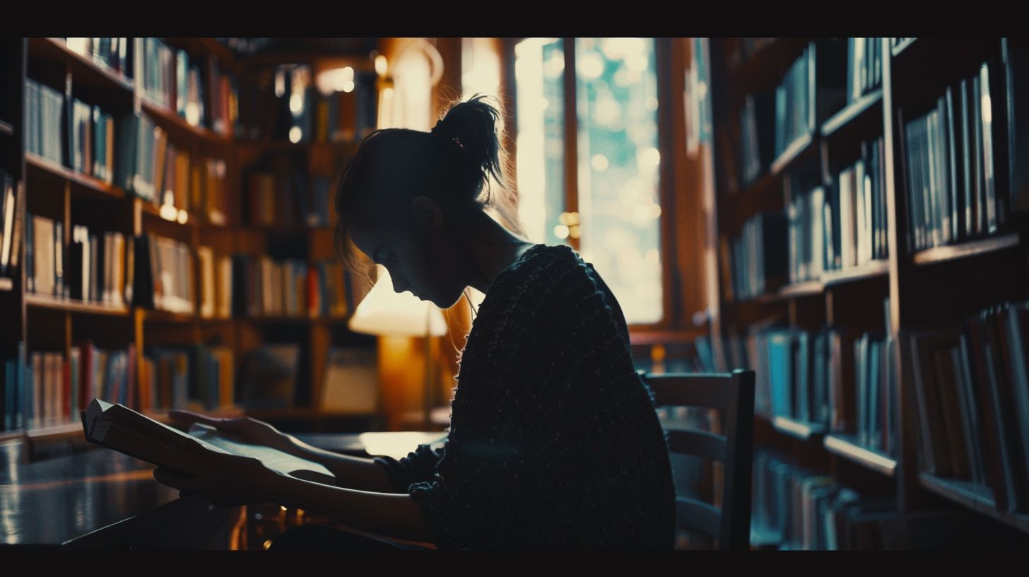 A person is reading a book in a cozy library. A person is reading a book in a cozy library.