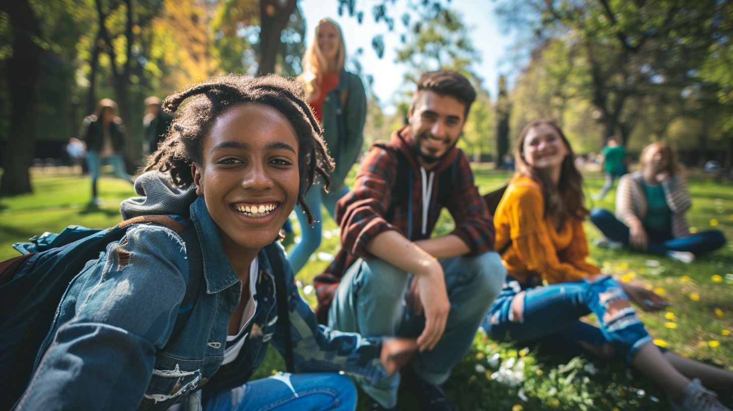 A group of people partaking in various activities in a city park. A group of people partaking in various activities in a city park.