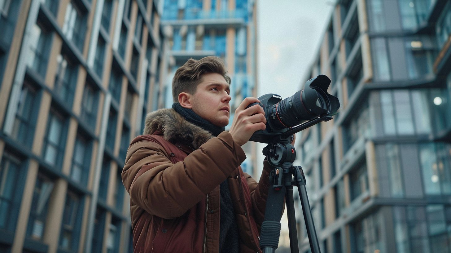 An influencer conducting a product review in an urban setting. An influencer conducting a product review in an urban setting.